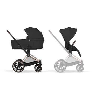 Коляска 2в1 Cybex Priam Comfort 5.0 Sepia Black шасі Rosegold складання люлька разом з шасі, великі колеса з амортизацією, ревервисний прогулянковий блок
