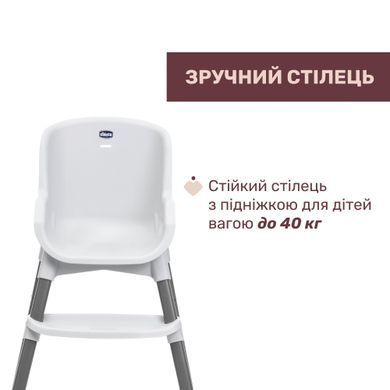 Стільчик для годування 4 в 1 Chicco Polly Zest білий компактне складання, легкий, 5-ти точкові ремені безпеки