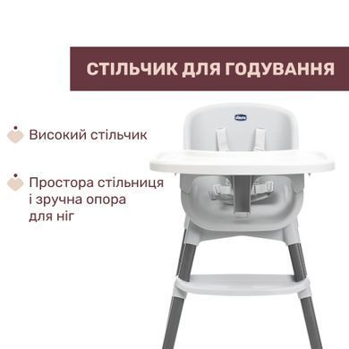 Стільчик для годування 4 в 1 Chicco Polly Zest білий компактне складання, легкий, 5-ти точкові ремені безпеки