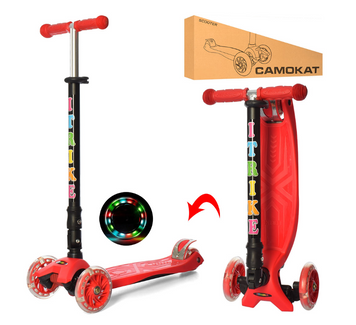Дитячий самокат iTrike MAXI JR 3-003-1-R з колесами,що світяться Червоний