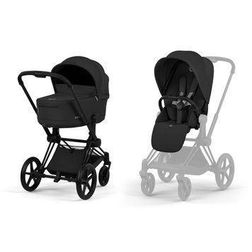 Коляска 2в1 Cybex Priam Comfort 5.0 Sepia Black шасі Matt Black складання люлька разом з шасі, великі колеса з амортизацією, ревервисний прогулянковий блок