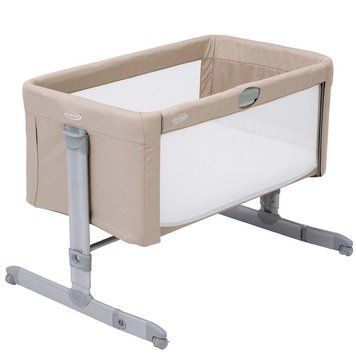 Приставне дитяче ліжечко Graco Sweet2Sleep бежеве 11 рівнів регулювання висоти, вентильований матрац, бічні стінки опускаються