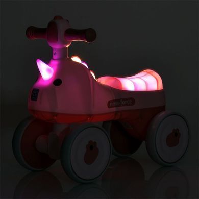 Каталка-толокар дитяча BAMBI M 5856E-8 рожева зі світловими ефектами, музика, дизайн у вигляді єдинорога, колеса EVA