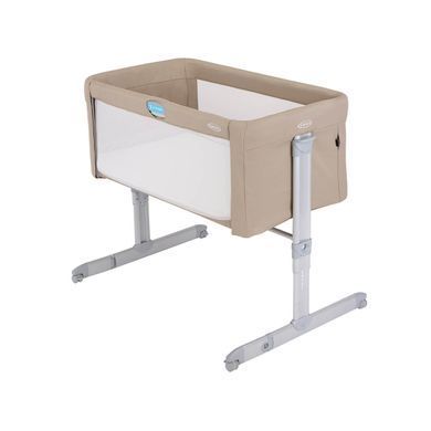 Приставне дитяче ліжечко Graco Sweet2Sleep бежеве 11 рівнів регулювання висоти, вентильований матрац, бічні стінки опускаються
