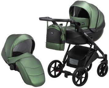 Коляска 2 в 1 Bair Next кожа 100% 16 хаки (перламутр)