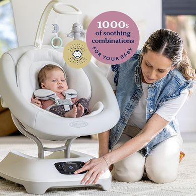 Убаюкивающий центр-шезлонг для младенцев Graco Eluma Sway 4 движения качания, белый шум, 10 успокоительных мелодий, 3 положения спинки