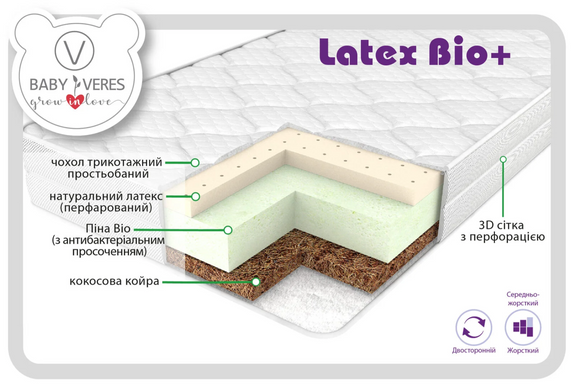 Дитячий підлітковий матрац Baby Veres "Latex Bio+" Air 160х80х14 см