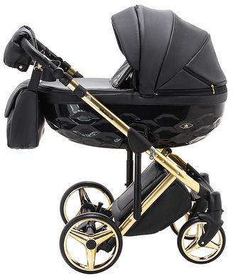 Коляска 2 в 1 Adamex Chantal Polar (Gold) кожа 100% C110 черный