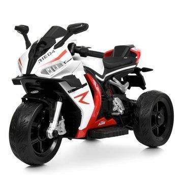 Дитячий електромотоцикл Bambi Racer M 6348EL-1-3 біло-червоний на акамуляторі, 2 мотори, музика, світні фари, сидіння з екошкіри