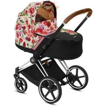 Коляска Cybex ePriam & каркас Chrome Brown (с электроприводом) + люлька Lux R Spring Blossom Light