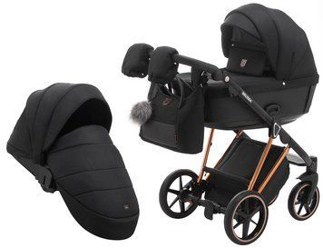 Коляска 2 в 1 Adamex Belissa Special Edidion (Pink Gold) PS-571 чорна тканина(верх) - Чорна шкіра ( низ перфорація)