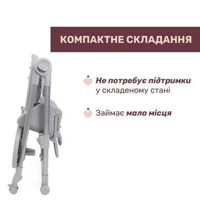 Стільчик для годування Chicco Polly Armonia White з колесами для переміщення, компактне складання, 3 рівні нахилу спинки