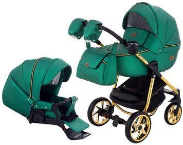 Універсальна коляска 2 в 1 Adamex Hybryd Plus Polar (Gold) шкіра 100% У216А зелений перламутр