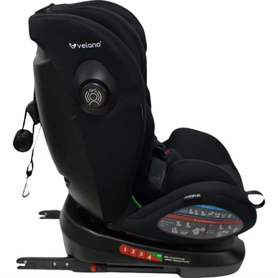 Автокрісло VELANO Aura i-Size ISOFIX black з поворотом на 360, сигнал непристебнутого ременя, подушка для новонароджених, ремінь Top Tether