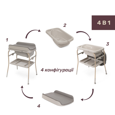 Столик для пеленания Chicco Soft Bubble Armonia SCANDINAVIAN с ванночкой и сливом для воды, регулировка высоты в 3-х положениях, колеса для перемещения