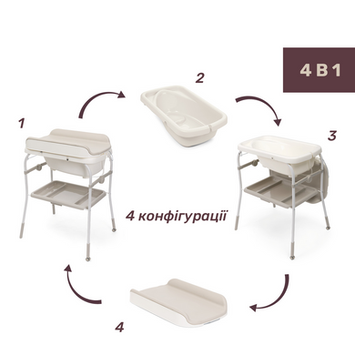 Столик для пеленания Chicco Soft Bubble Armonia MOTHERPEARL с ванночкой и сливом для воды, регулировка высоты в 3-х положениях, колеса для перемещения