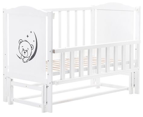 Кровать Babyroom Тедди Т-02 фигурное быльце, маятник продольный, откидной бок, белый