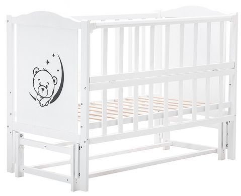 Кровать Babyroom Тедди Т-02 фигурное быльце, маятник продольный, откидной бок, белый
