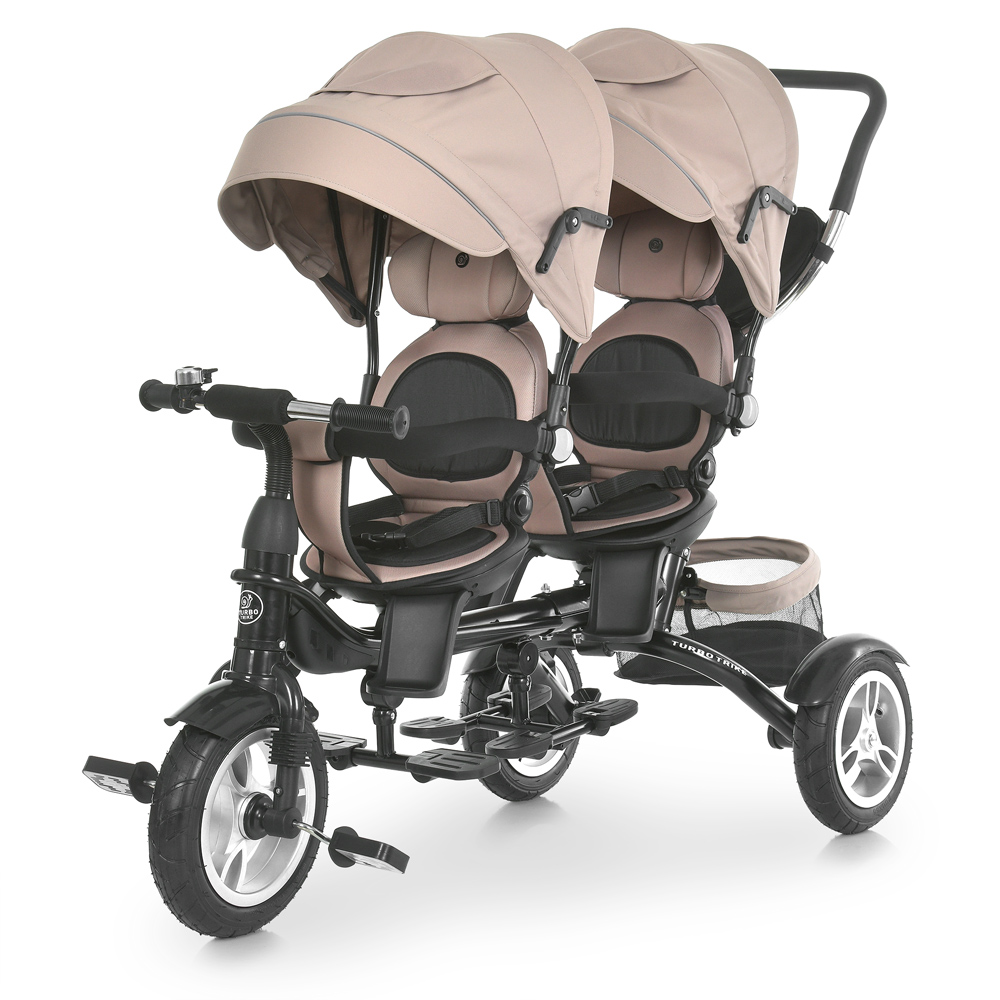 Триколісний велосипед для двох дітей чи двійні TURBOTRIKE MT 1004DUOS новинка 2026 року з батьківською ручкою